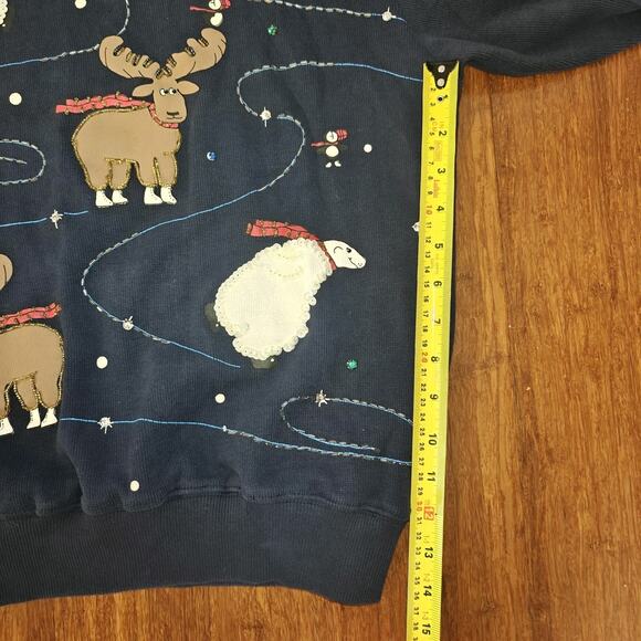 Saul Away Women S Blue Skating Polar Moose Christmas Vintage Ugly Sweater Sequin - Picture 9 of 9